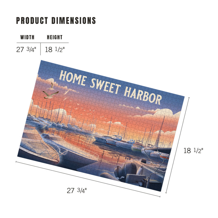 Lithograph, Home Sweet Harbor, Boats in Marina, Jigsaw Puzzle