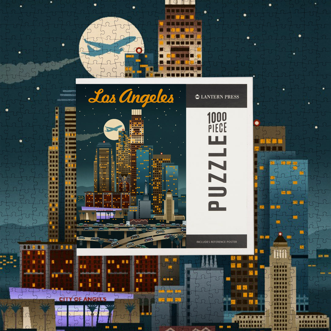 Los Angeles, California, Retro Skyline, 1000 Piece Jigsaw Puzzle