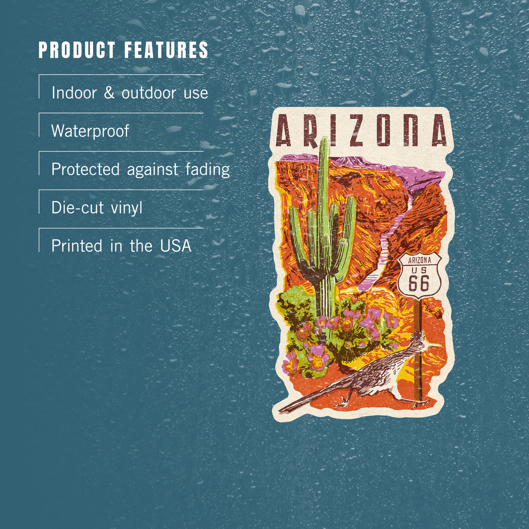Arizona, Woodblock, Route 66, Vinyl Sticker