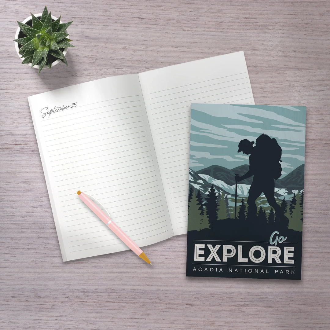 Lined 6x9 Journal, Acadia National Park, Maine, Go Explore, Backpacker, Lay Flat, 193 Pages, FSC paper