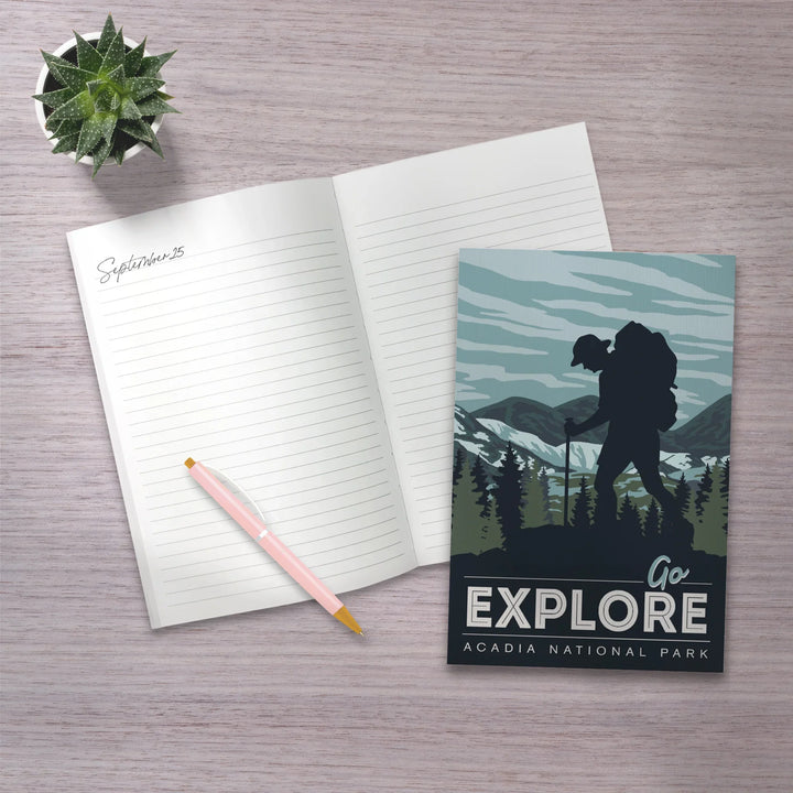 Lined 6x9 Journal, Acadia National Park, Maine, Go Explore, Backpacker, Lay Flat, 193 Pages, FSC paper