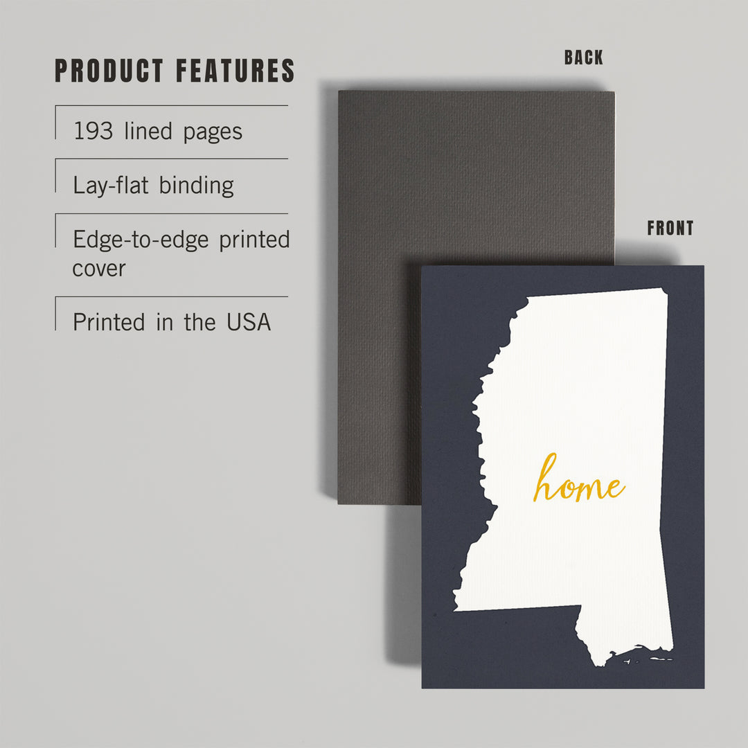 Lined 6x9 Journal, Mississippi, Home State, White on Gray, Lay Flat, 193 Pages, FSC paper