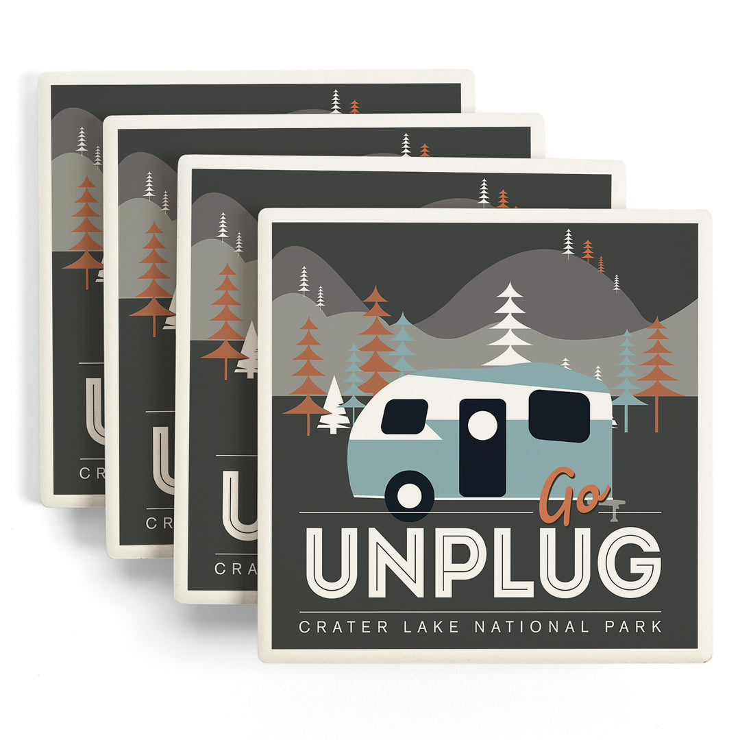 Crater Lake National Park, Go Unplug, Retro Camper, Coasters