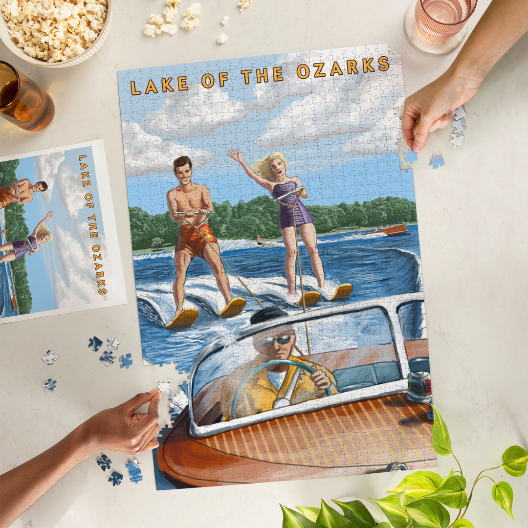 Lake of the Ozarks, Missouri, Water Skiing and Wooden Boat, 1000 Piece Jigsaw Puzzle
