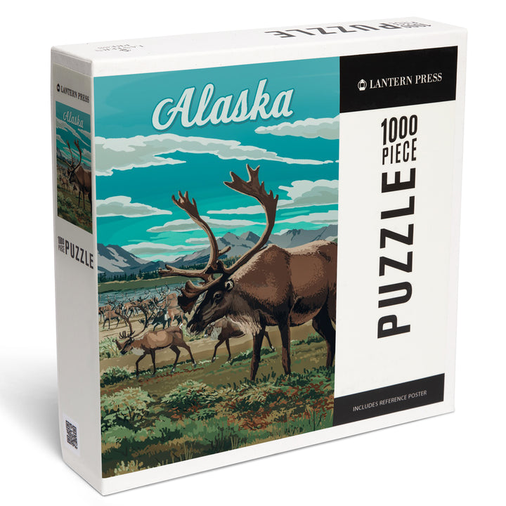 Alaska, Painterly, Caribou Herd, 1000 Piece Jigsaw Puzzle