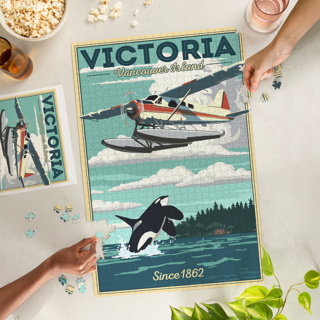 Victoria, Vancouver Island, Painterly, Float Plane and Orca, Jigsaw Puzzle