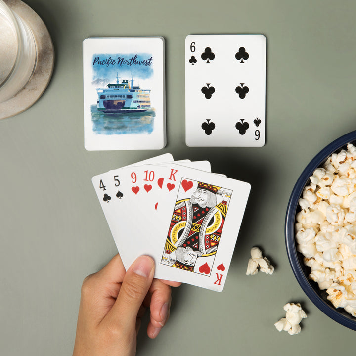 Playing Cards, Pacific Northwest, Ferry, Watercolor, 52 Card Deck with Jokers in Box, Unique Art