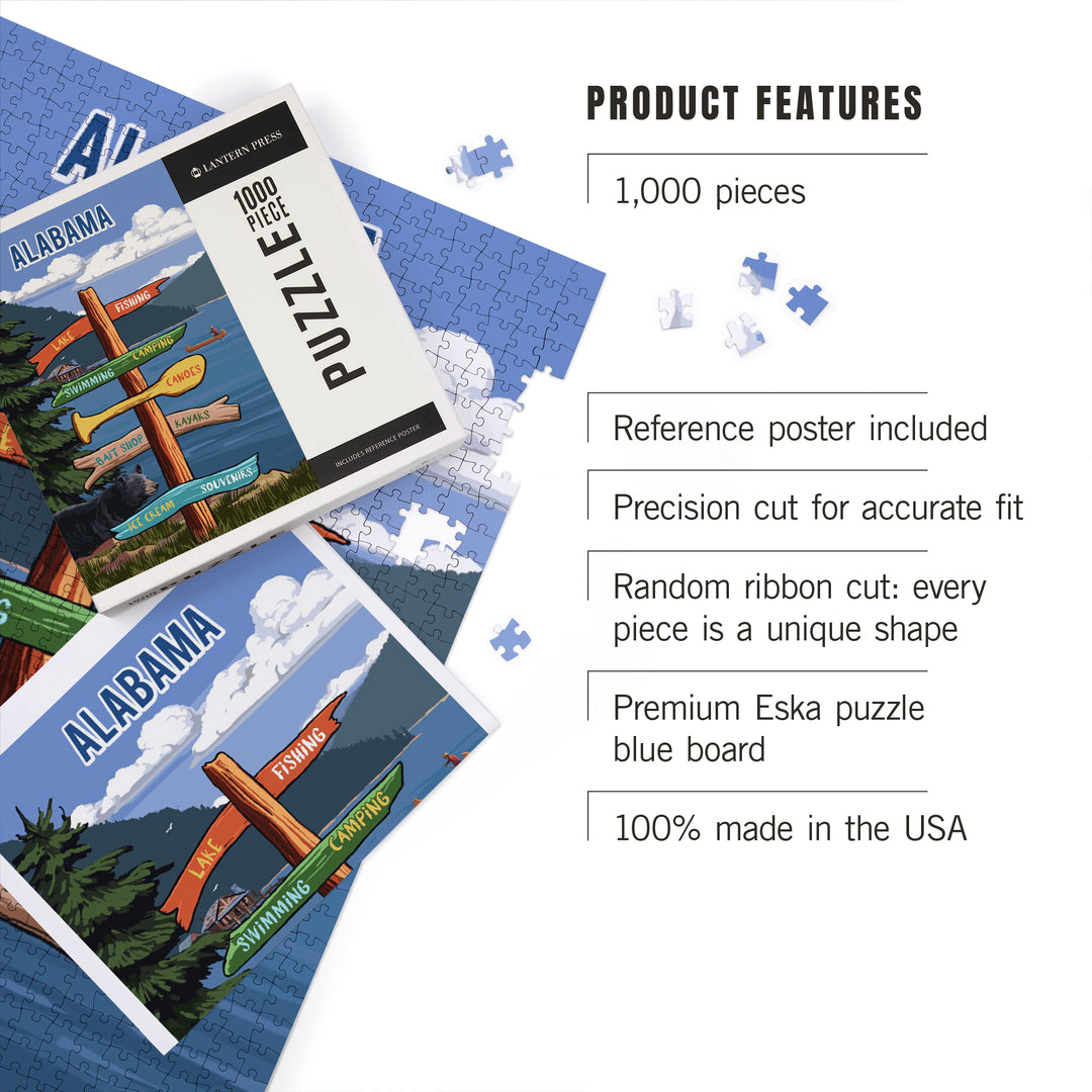 Alabama, Signpost, Lake and Bear, Jigsaw Puzzle