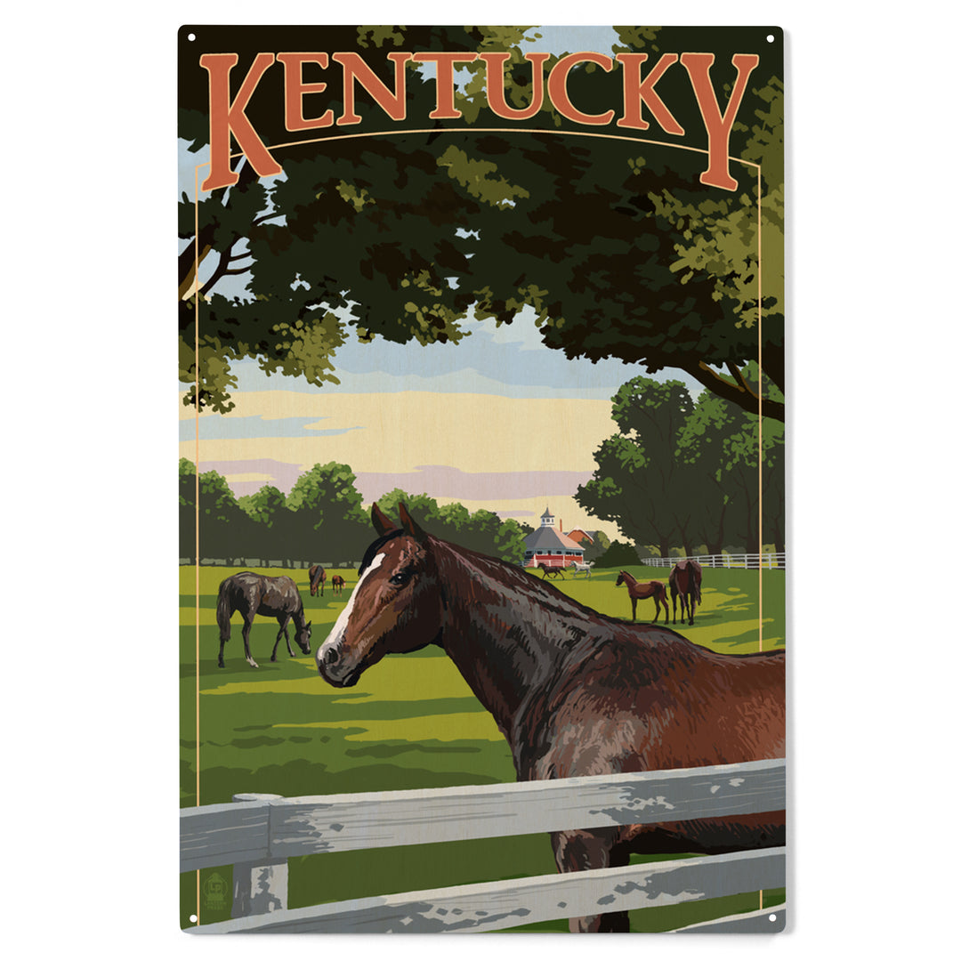 Kentucky, Thoroughbred Horses Farm Scene, Wood Sign and Postcards