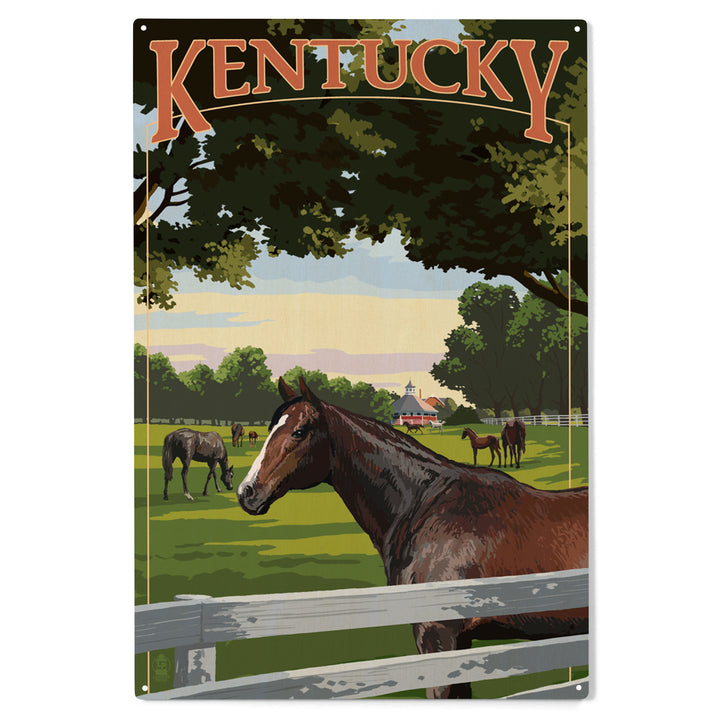 Kentucky, Thoroughbred Horses Farm Scene, Wood Sign and Postcards