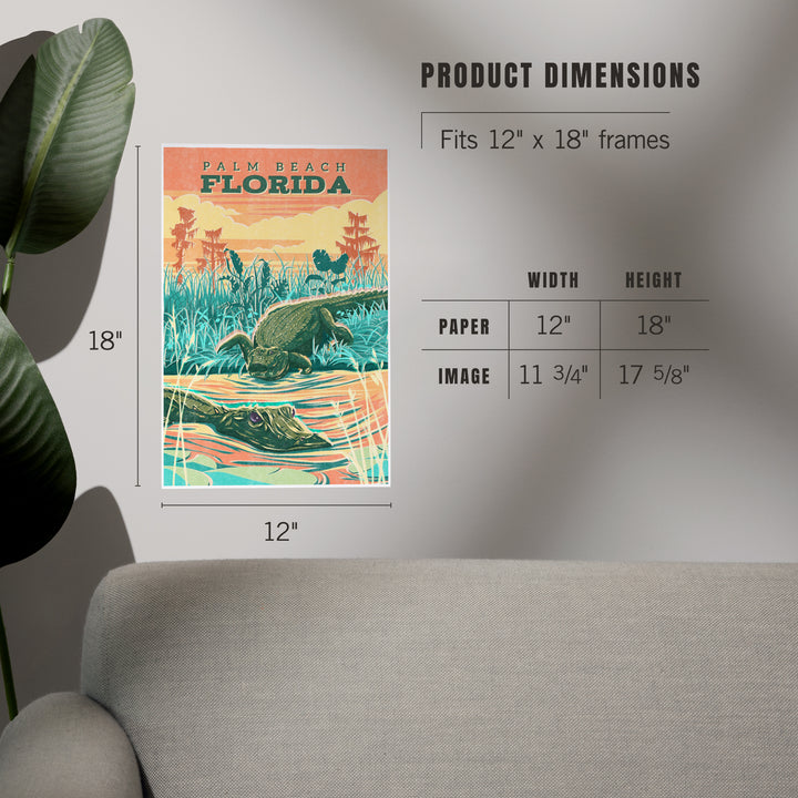 Palm Beach, Florida, Alligator, Vintage Print Press, Art & Giclee Prints