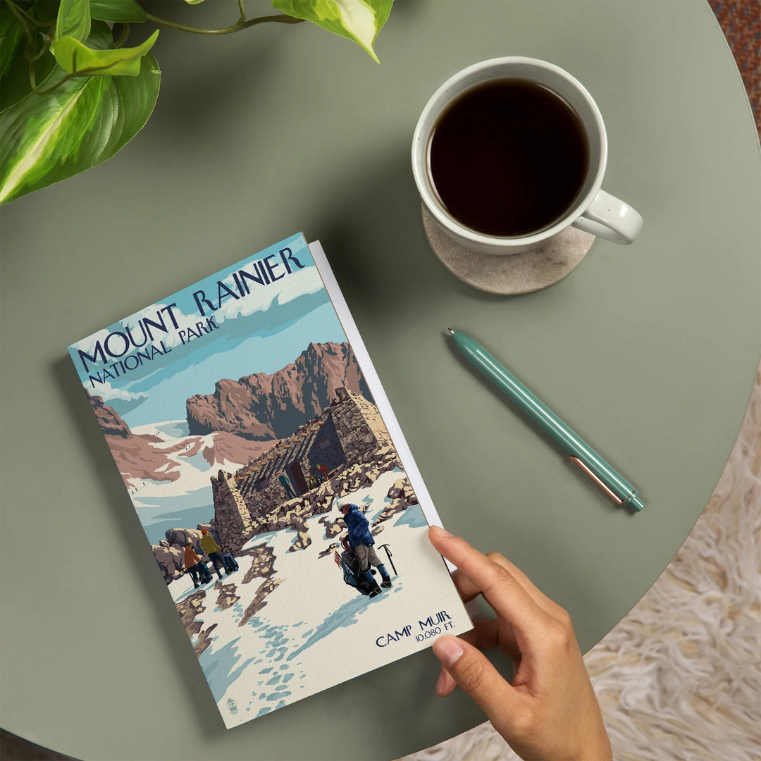 Lined 6x9 Journal, Mount Rainier National Park, Washington, Camp Muir and Climbers, Lay Flat, 193 Pages, FSC paper