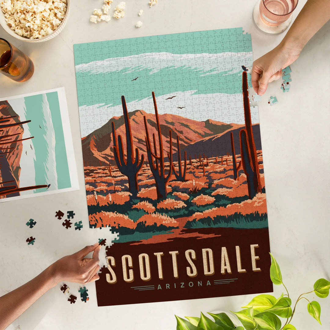 Scottsdale, Arizona, Desert Scene with Cactus, 1000 Piece Jigsaw Puzzle