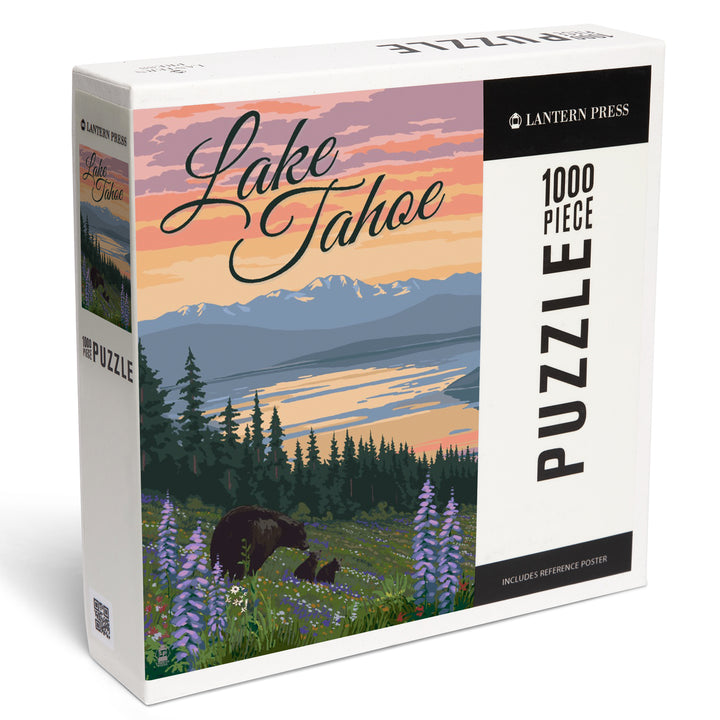 Lake Tahoe, Black Bear and Cubs with Flowers, Jigsaw Puzzle