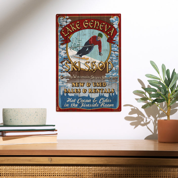 Lake Geneva, Wisconsin, Ski Shop Vintage Sign, Wood Sign and Postcards