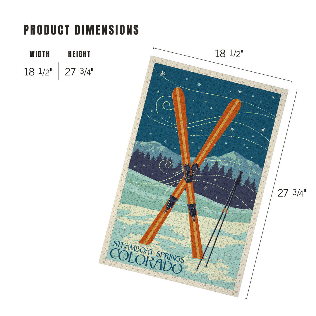 Steamboat Springs, Colorado, Crossed Skis, Letterpress, Jigsaw Puzzle