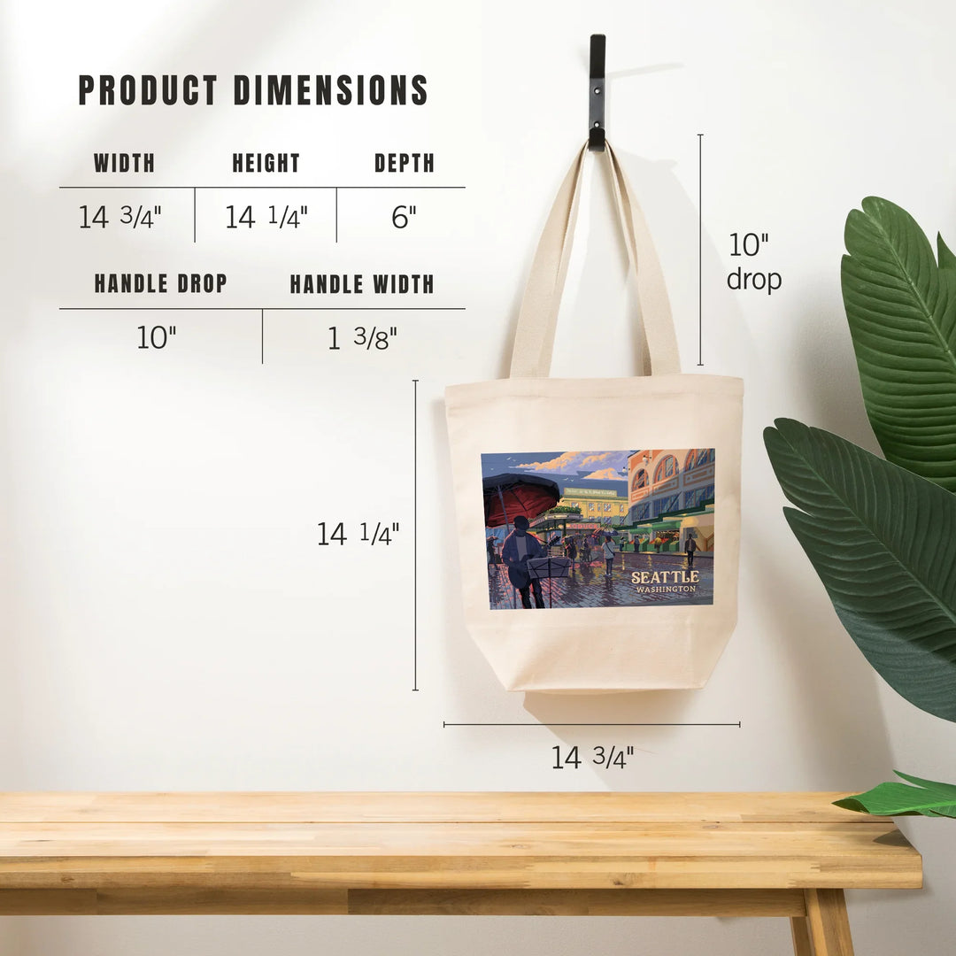 Seattle, Washington, Painterly, Public Market, Tote Bag