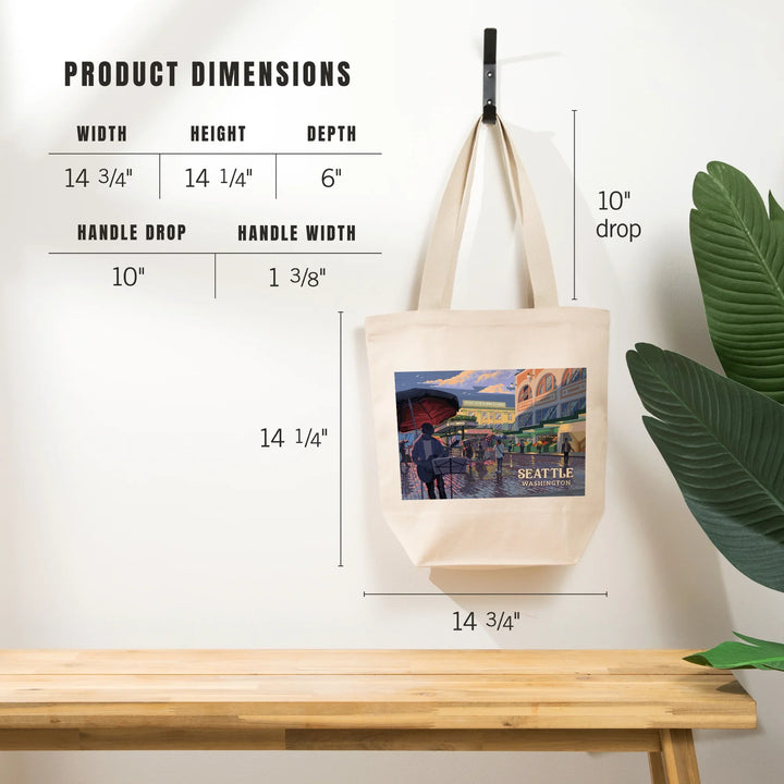 Seattle, Washington, Painterly, Public Market, Tote Bag