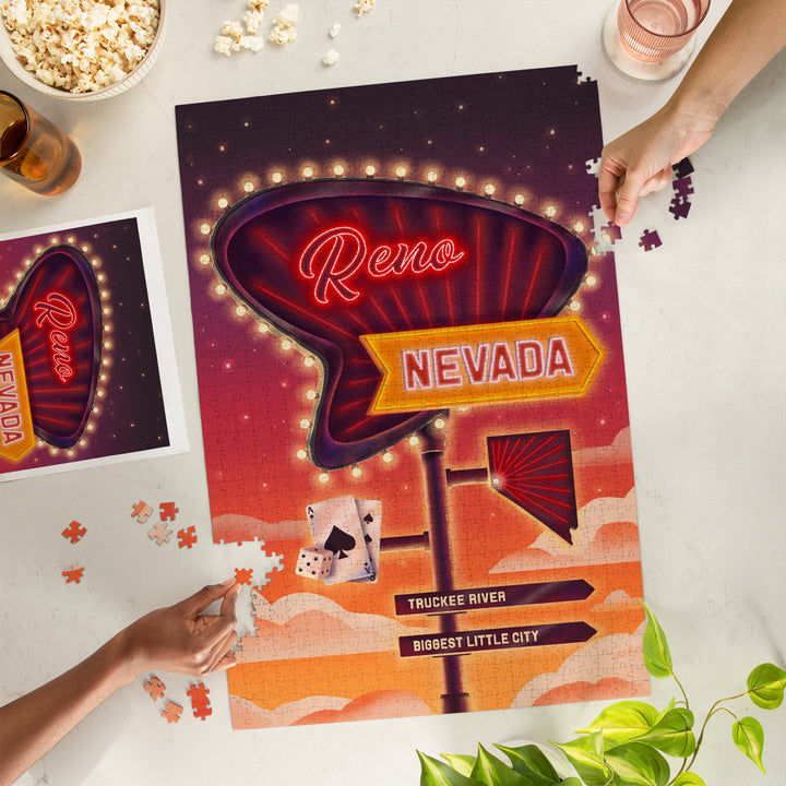 Reno, Nevada, Neon Road Sign, 1000 Piece Jigsaw Puzzle