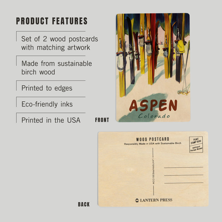 Aspen, Colorado, Colorful Skis, Wood Sign and Postcards