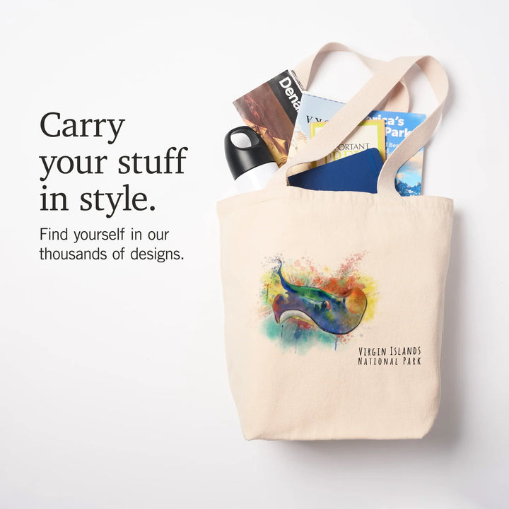 Virgin Islands National Park, Stingray, Watercolor, Tote Bag