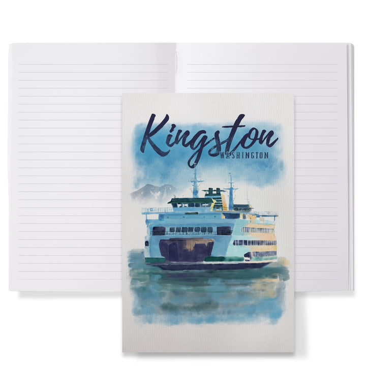 Lined 6x9 Journal, Kingston, Washington, Ferry, Watercolor, Lay Flat, 193 Pages, FSC paper