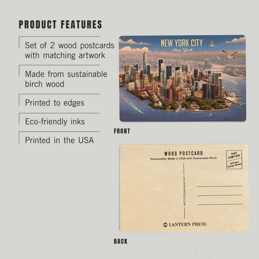 New York City, New York, Lithograph, Lower, Wood Sign and Postcards