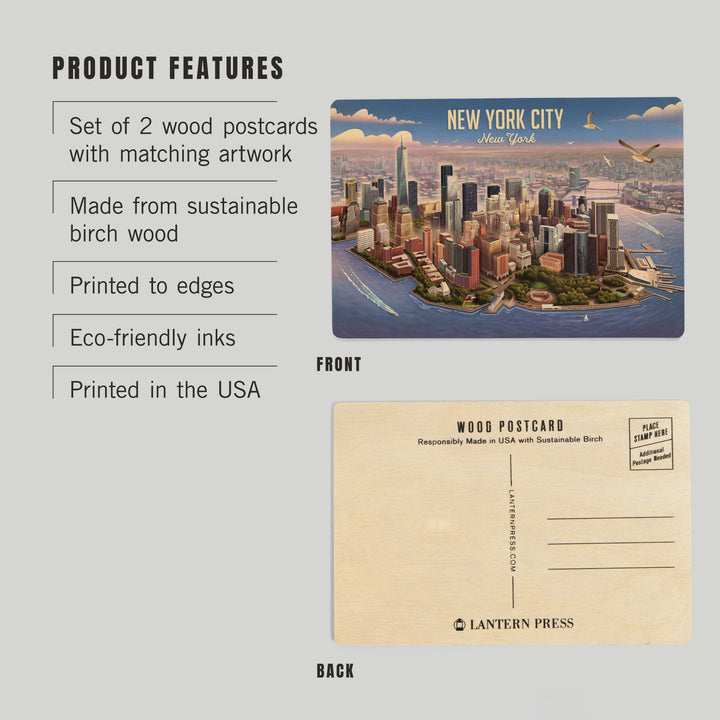New York City, New York, Lithograph, Lower, Wood Sign and Postcards