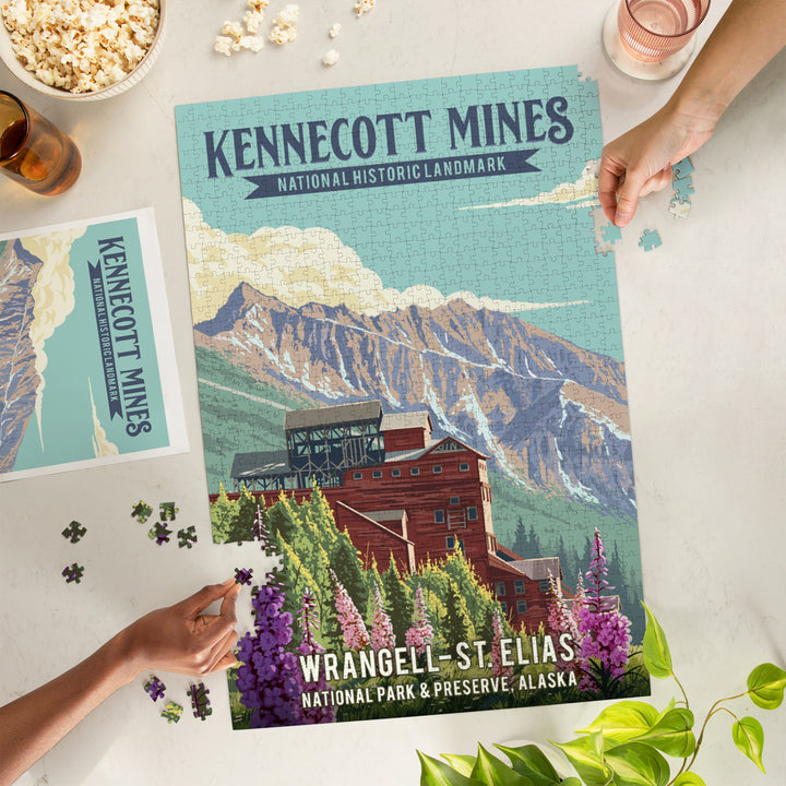 Wrangell-St Elias National Park and Preserve, Alaska, Kennecott Mines, Painterly, 1000 Piece Jigsaw Puzzle