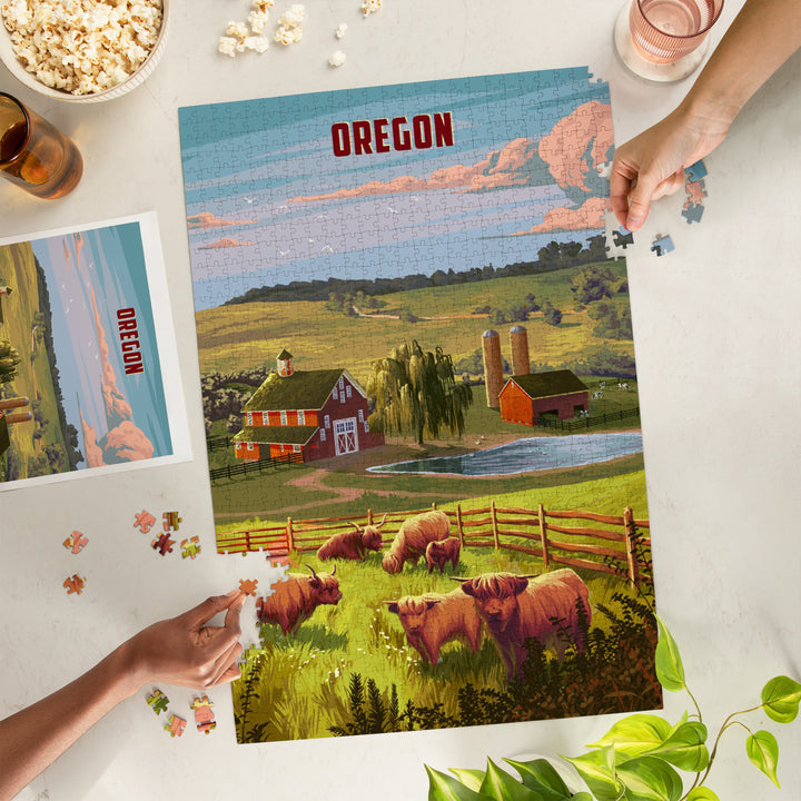 Oregon, Painterly, Highland Cow, 1000 Piece Jigsaw Puzzle