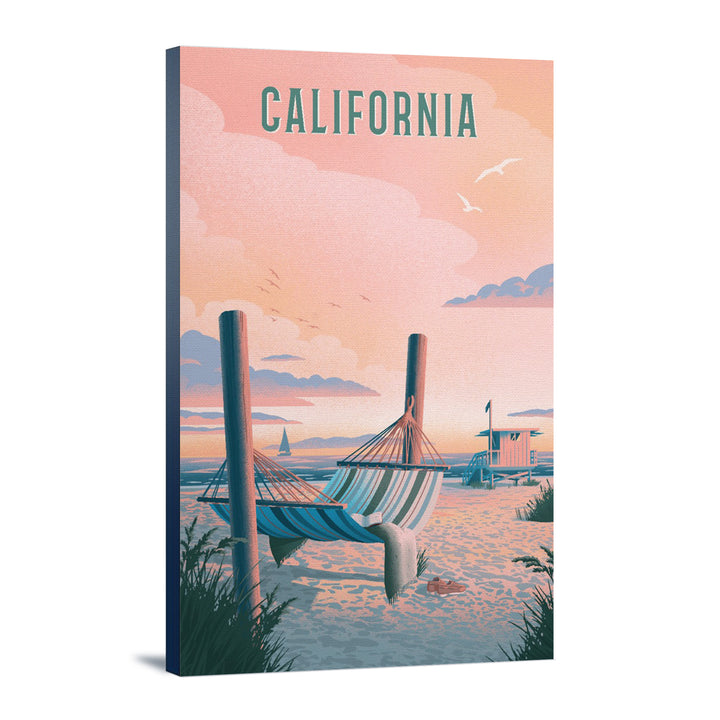 California, Lithograph, Salt Air, No Cares, Hammock on Beach, Stretched Canvas