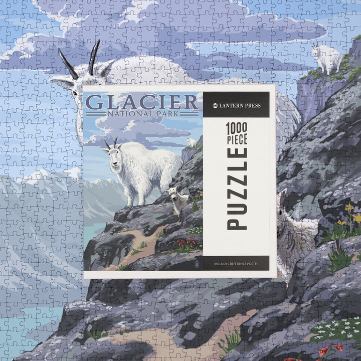 Glacier National Park, Montana, Mountain Goat and Kid, Illustration, Jigsaw Puzzle