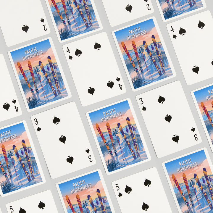 Playing Cards, Pacific Northwest, Prepare for Takeoff, Skis in Snowbank, 52 Card Deck with Jokers in Box, Unique Art