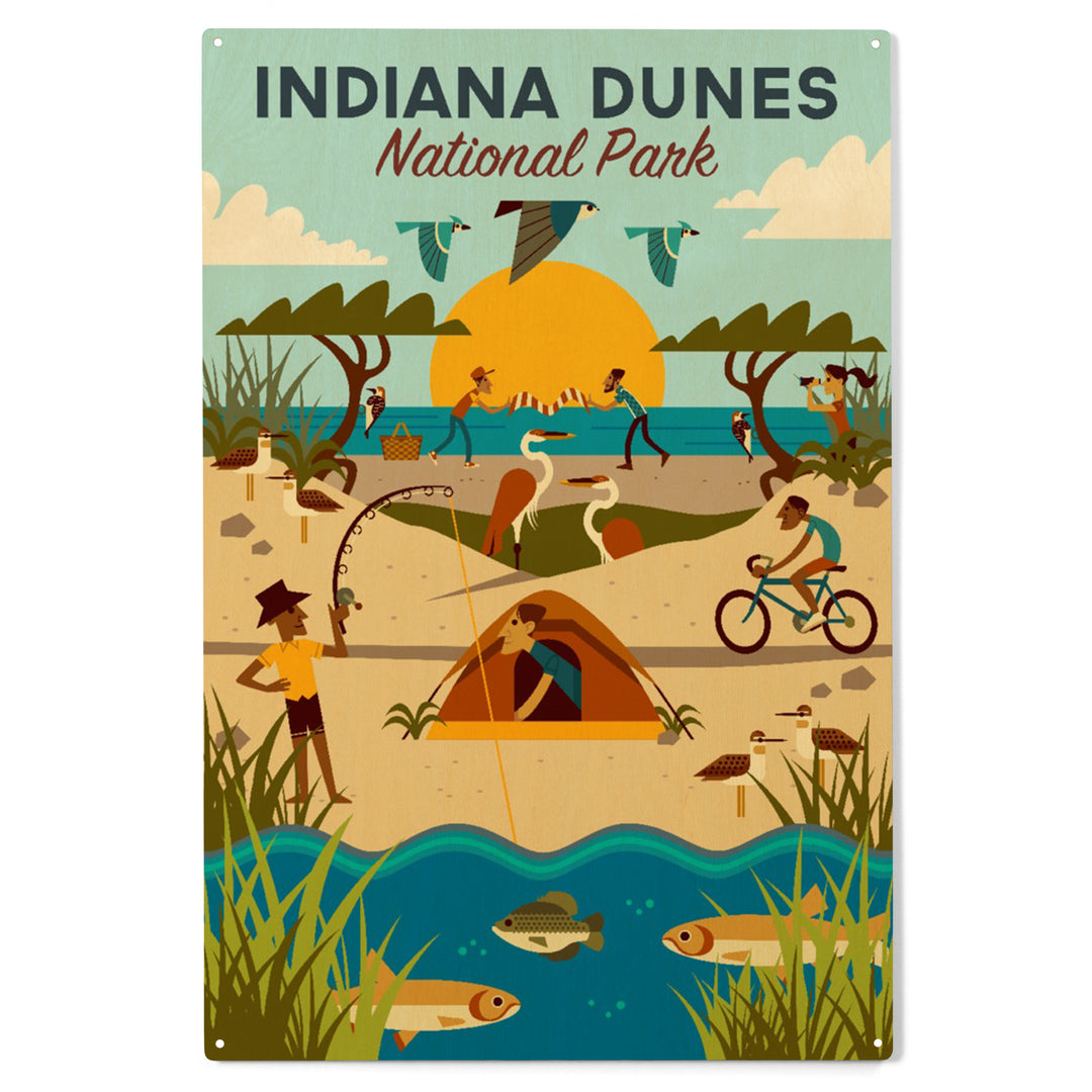 Indiana Dunes National Park, Indiana, Geometric, Wood Sign and Postcards