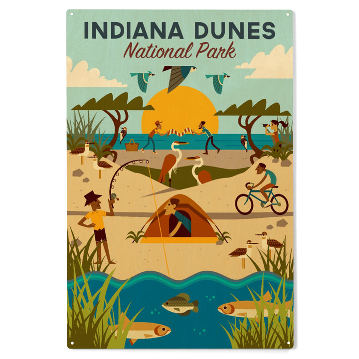 Indiana Dunes National Park, Indiana, Geometric, Wood Sign and Postcards