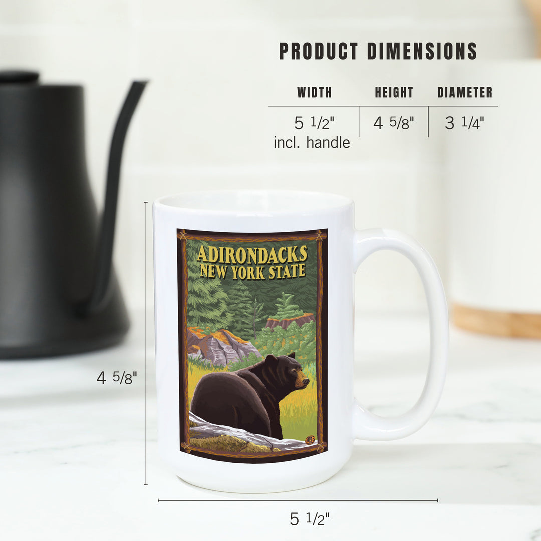 Adirondacks, New York, Black Bear in Forest, Lantern Press Artwork, Ceramic Mug