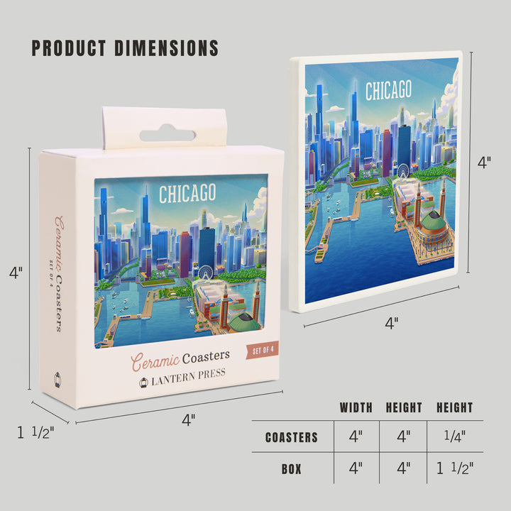 Chicago, Illinois, Lithograph City Series, Coasters