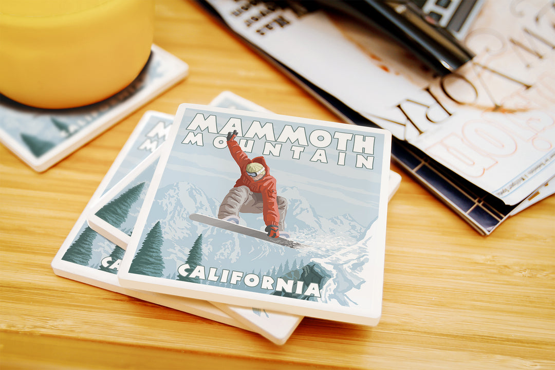 Mammoth Mountain, California, Snowboarder Jumping, Coaster Set