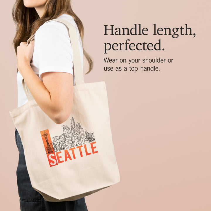 Seattle, Washington, Line Drawing, Modern,, Tote Bag