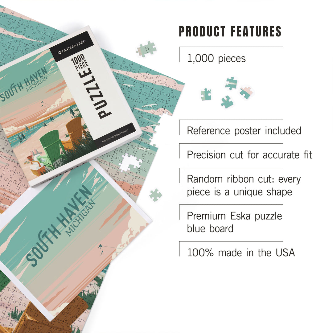 South Haven, Michigan, Painterly, Bottle This Moment, Beach Chairs, 1000 Piece Jigsaw Puzzle