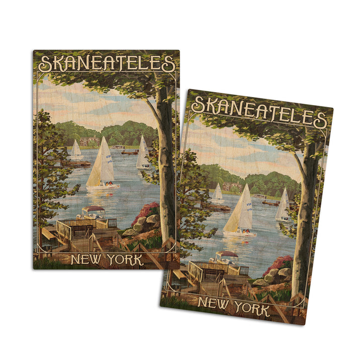 Skaneateles, New York, Lake View with Sailboats, Lantern Press Artwork, Wood Signs and Postcards