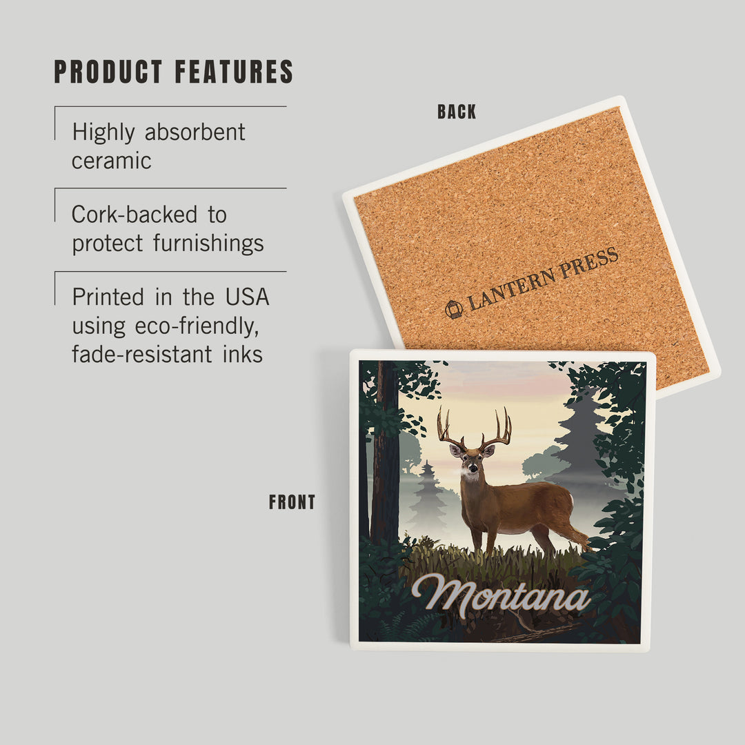 Montana, Painterly, Deer and Sunrise, Coasters