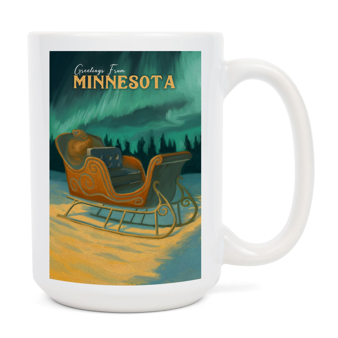 Minnesota, Santa's Sleigh, Christmas Oil Painting, Ceramic Mug