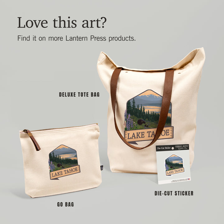 Lake Tahoe, Bear & Spring Flowers, Contour, Lantern Press Artwork, Vinyl Sticker