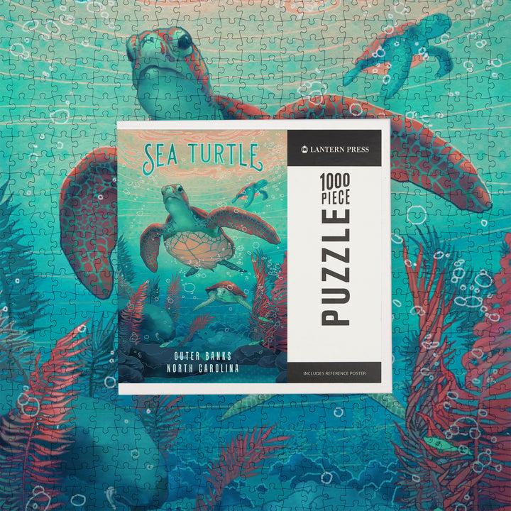 Outer Banks, North Carolina, Fluid Linework, Sea Turtle, Jigsaw Puzzle