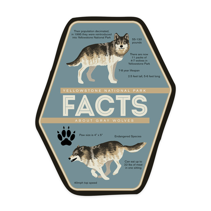 Yellowstone National Park, Wyoming, Facts About Gray Wolves, Contour, Vinyl Sticker