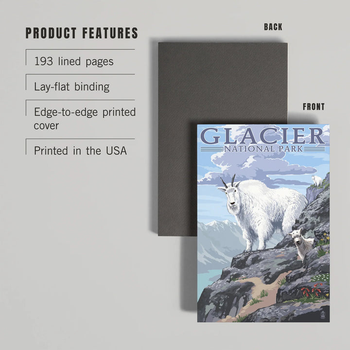 Lined 6x9 Journal, Glacier National Park, Montana, Mountain Goat and Kid, Illustration, Lay Flat, 193 Pages, FSC paper