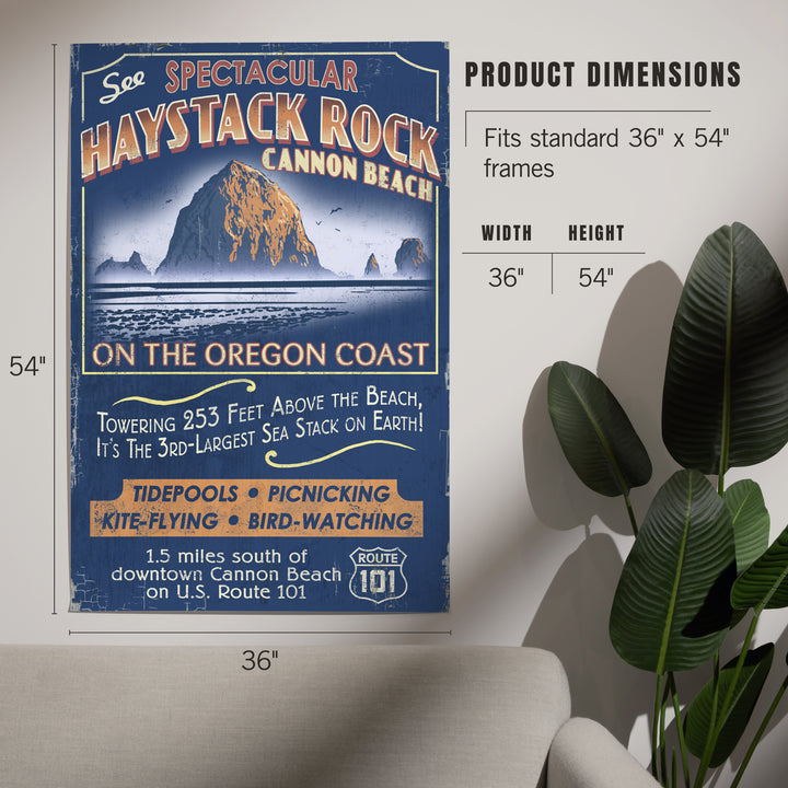 Cannon Beach, Oregon, Haystack Rock Vintage Sign, Art & Giclee Prints