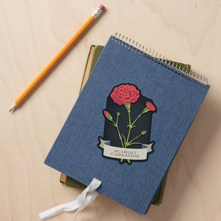 Vintage Flora Noir, Scarlet Carnation, Vinyl Sticker