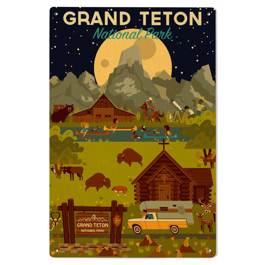 Grand Teton National Park, Wyoming, Nighttime Geometric, Wood Signs and Postcards